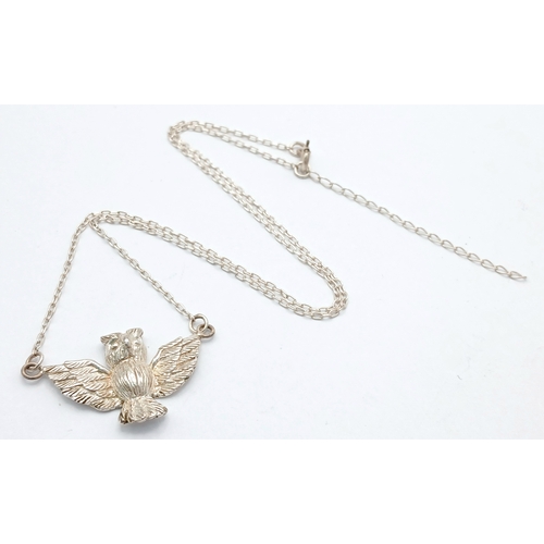 1193 - A Sterling Silver Owl Necklace. Total Length 47cm, Hallmarked 925. Total Weight 5.80 Grams.