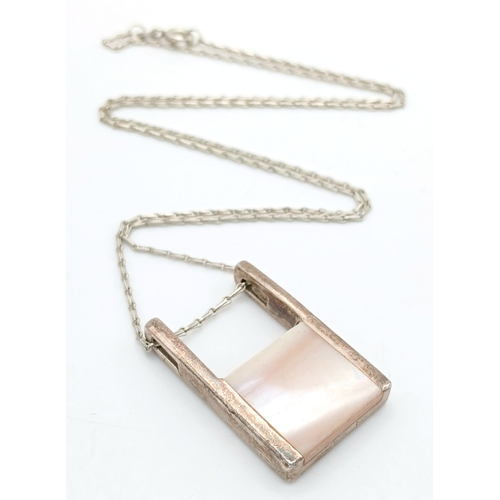 1221 - A Sterling Silver Mother of Pearl Pendant Necklace. Hallmarked 925, Approx. Length of a Necklace 49c... 
