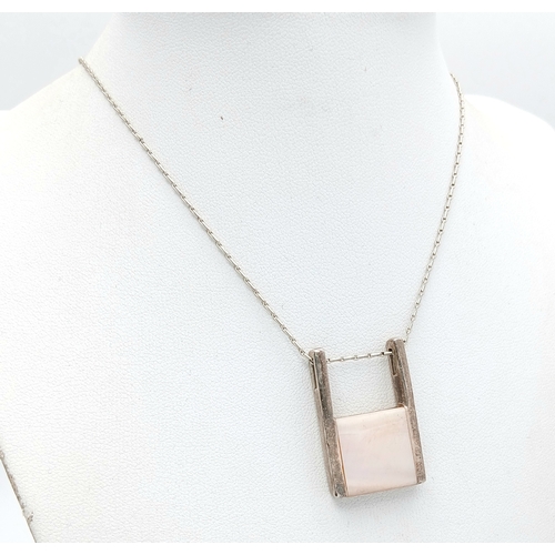 1221 - A Sterling Silver Mother of Pearl Pendant Necklace. Hallmarked 925, Approx. Length of a Necklace 49c... 