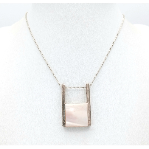 1221 - A Sterling Silver Mother of Pearl Pendant Necklace. Hallmarked 925, Approx. Length of a Necklace 49c... 