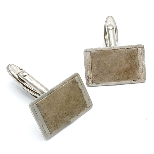 1235 - A Pair of Sterling Silver Rectangular Design Cufflinks with Polished Frame and Matt Finish in the Ce... 