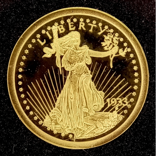 1219 - An American Mint 14K Yellow Gold Replica Double Eagle Coin. Limited edition, proof, encapsulated wit... 