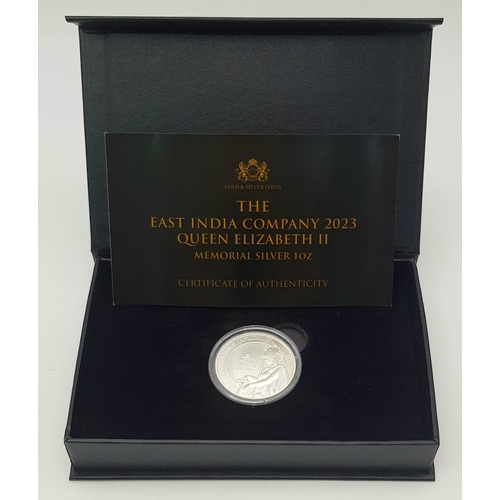 1220 - A 2023 Queen Elizabeth II Memorial Fine Silver (.999) 1oz Coin. Limited edition, with case and COA.