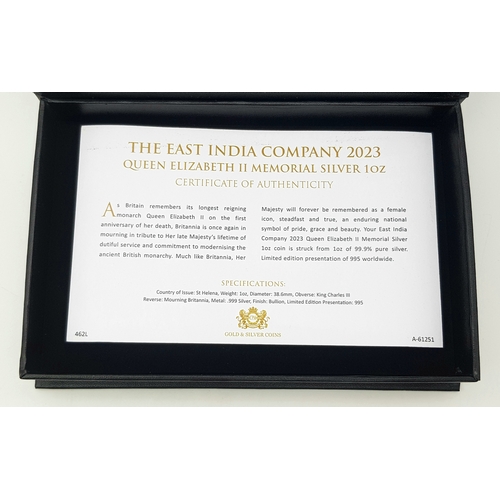 1220 - A 2023 Queen Elizabeth II Memorial Fine Silver (.999) 1oz Coin. Limited edition, with case and COA.