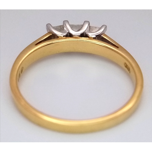 11 - An 18K Yellow Gold Diamond Trilogy Ring. Three Princess cut diamonds - 0.50ctw having F-G colour wit... 