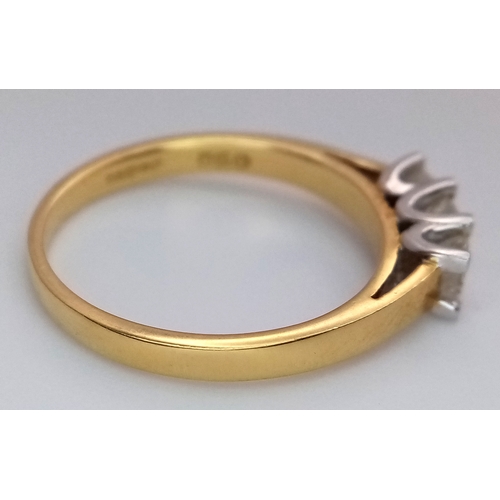 11 - An 18K Yellow Gold Diamond Trilogy Ring. Three Princess cut diamonds - 0.50ctw having F-G colour wit... 