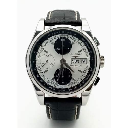 39 - A Longines Heritage Automatic Chronograph Gents Watch. Model L2.747.4. Black leather strap. Stainles... 