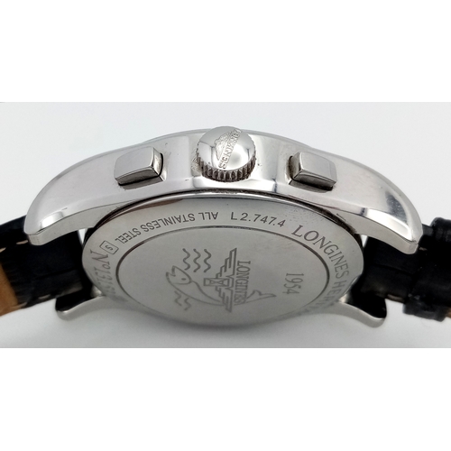 39 - A Longines Heritage Automatic Chronograph Gents Watch. Model L2.747.4. Black leather strap. Stainles... 