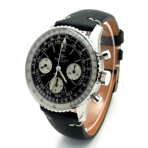 289 - A Breitling Navitimer Chronograph Automatic Gents Watch. Model 806. Black leather strap. Stainless s... 