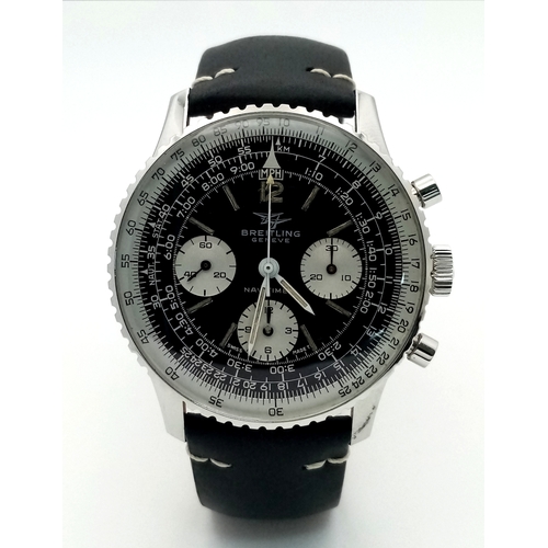 289 - A Breitling Navitimer Chronograph Automatic Gents Watch. Model 806. Black leather strap. Stainless s... 