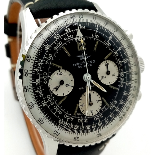 289 - A Breitling Navitimer Chronograph Automatic Gents Watch. Model 806. Black leather strap. Stainless s... 