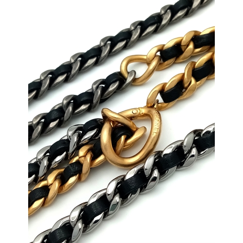 5 - A Chanel 19 Black Leather Wallet On Chain. Black quilted leather exterior with mixed gold and silver... 