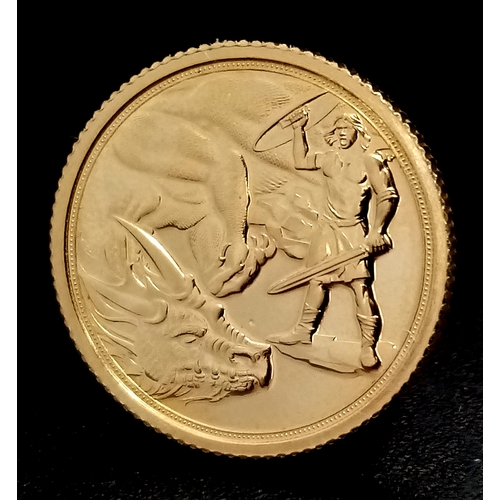 1180 - A 2021, QUEEN ELIZABETH II, GIBRALTAR, THE DRAGON CONQUERED, QUARTER 1/4 SOVEREIGN COIN. 22K GOLD. R... 