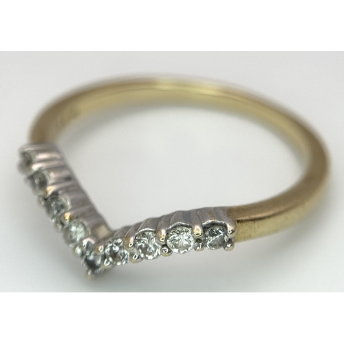 530 - A 9K YELLOW GOLD, DIAMOND SET, WISHBONE RING. 0.26CT WEIGHT. TOTAL WEIGHT 1.8G, SIZE N. SC 9008