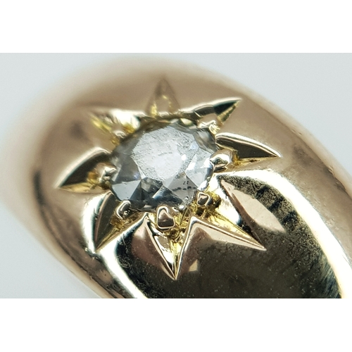 6 - AN 18K YELLOW GOLD, DIAMOND SET, GYPSY SET RING. TOTAL WEIGHT 4.7G. SC 9056