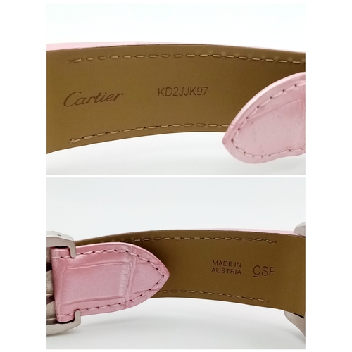 60 - A Cartier Santos 100 Diamond Encrusted Automatic Watch. Pink leather strap with fold-over clasp. Dia... 