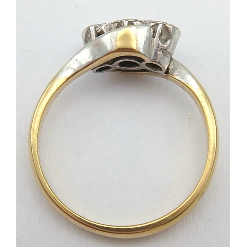 56 - Antique 18 CARAT GOLD RING with 3 DIAMONDS set in  PLATINUM. Complete with Antique Ring Box. 2.40 Gr... 