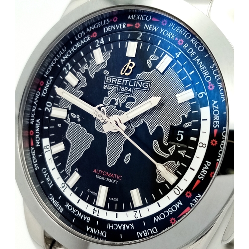 508 - A Breitling Galactic Unitime Automatic Gents Watch. Model WB3510. Stainless steel bracelet and case ... 