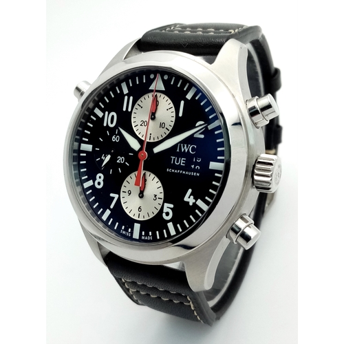536 - An IWC Pilot's Double Chronograph Automatic Gents Watch. Limited edition 21/50. Black leather strap.... 