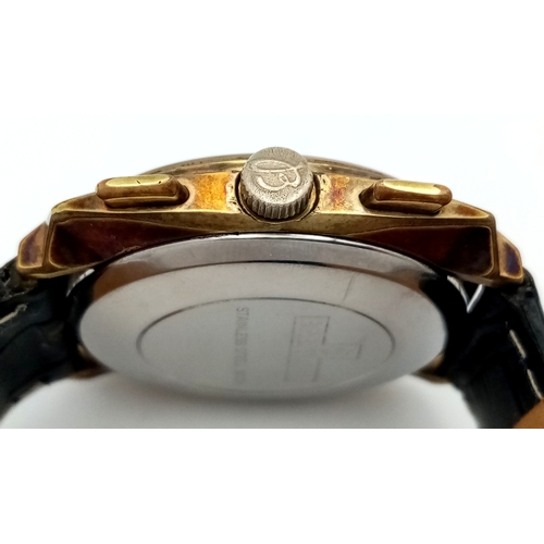 1177 - A Vintage Breitling Top Time Gents Chronograph Watch. Black leather strap. Gilded case - 39mm. Silve... 