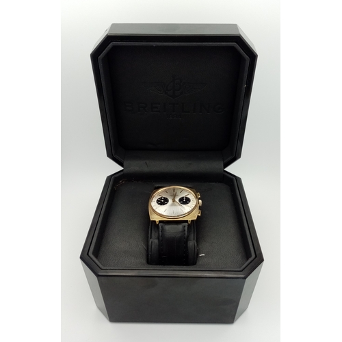 1177 - A Vintage Breitling Top Time Gents Chronograph Watch. Black leather strap. Gilded case - 39mm. Silve... 