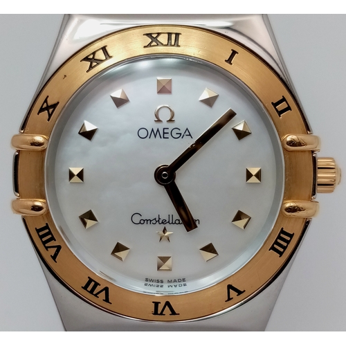 1184 - A Bi-Metal Omega Constellation Quartz Ladies Watch. Gold and stainless steel bracelet and case - 26m... 