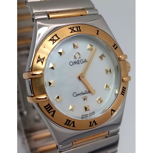 1184 - A Bi-Metal Omega Constellation Quartz Ladies Watch. Gold and stainless steel bracelet and case - 26m... 