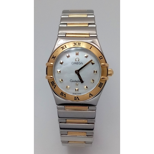 1184 - A Bi-Metal Omega Constellation Quartz Ladies Watch. Gold and stainless steel bracelet and case - 26m... 