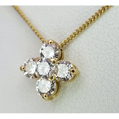 1158 - A Beautiful 1ctw round Brilliant Cut Diamond Cross Pendant on an 18K Yellow Gold Chain necklace. Fiv... 