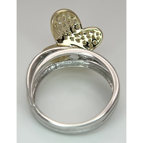 1165 - A 14K Yellow Gold Split Band Ring with Diamond Encrusted Ornate Butterfly. 4 stones missing. 11mm wi... 