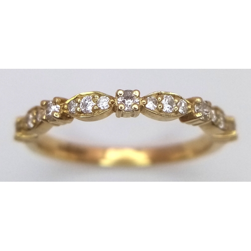 1207 - A 9K Yellow Gold and Diamond Half Eternity Ring. Size L 1/2. 1.44g. Ref: 4.3