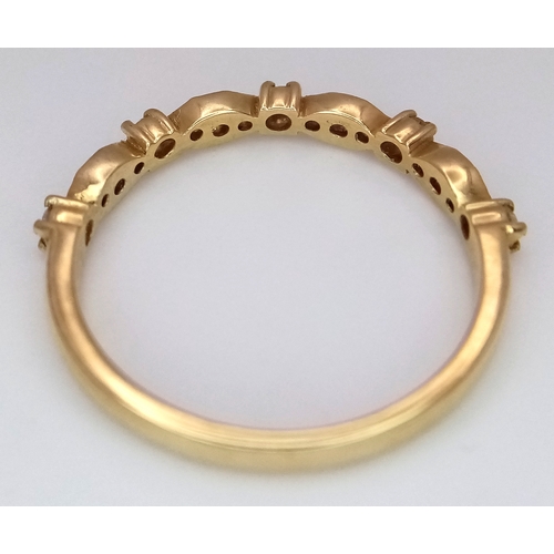 1207 - A 9K Yellow Gold and Diamond Half Eternity Ring. Size L 1/2. 1.44g. Ref: 4.3
