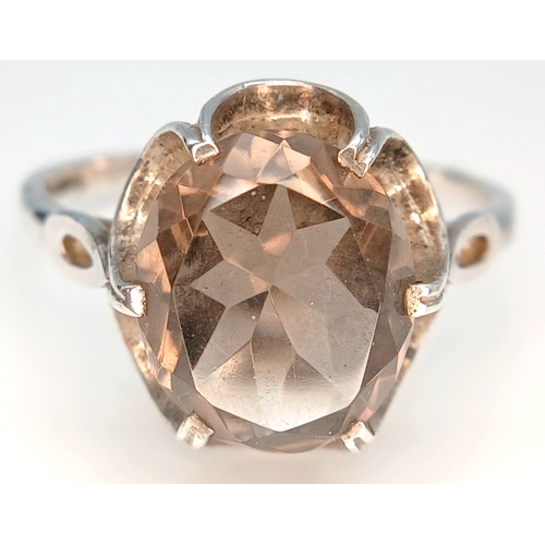532 - Impressive Vintage SMOKEY QUARTZ SOLITAIRE RING. Consisting a Large (3 carat) Oval Cut  Smokey Quart... 