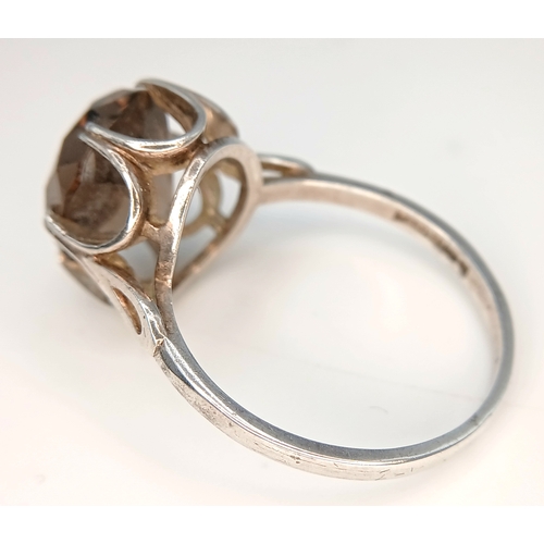 532 - Impressive Vintage SMOKEY QUARTZ SOLITAIRE RING. Consisting a Large (3 carat) Oval Cut  Smokey Quart... 