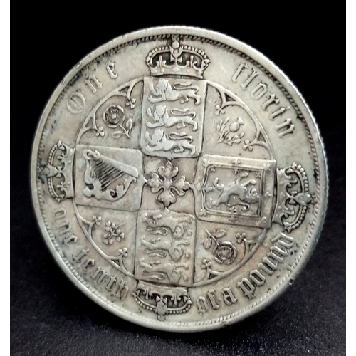 552 - A Very Fine Condition 1873 Queen Victoria Gothic Silver Florin coin. Graded on the Sheldon Scale. We... 