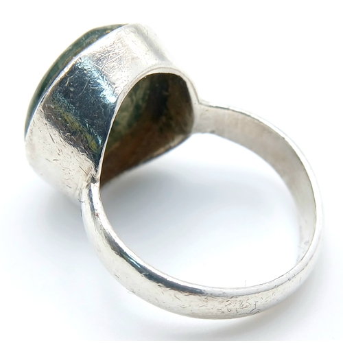 560 - Classic  SILVER RING Set With HEALING SERAPHINITE GEMSTONE. Size L 1/2 - M.
