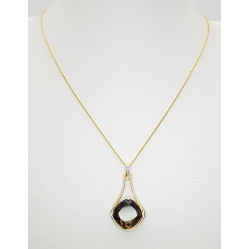 1190 - A Gold Gilded Sterling Silver Smoky Quartz and White Topaz Pendant Necklace-46cm Length Chain. The P... 