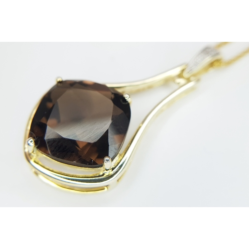 1190 - A Gold Gilded Sterling Silver Smoky Quartz and White Topaz Pendant Necklace-46cm Length Chain. The P... 