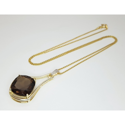 1190 - A Gold Gilded Sterling Silver Smoky Quartz and White Topaz Pendant Necklace-46cm Length Chain. The P... 