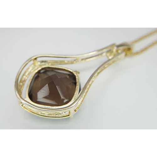 1190 - A Gold Gilded Sterling Silver Smoky Quartz and White Topaz Pendant Necklace-46cm Length Chain. The P... 