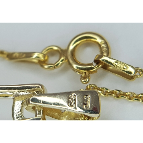 1190 - A Gold Gilded Sterling Silver Smoky Quartz and White Topaz Pendant Necklace-46cm Length Chain. The P... 