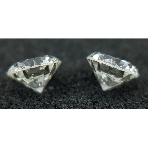516 - A PAIR OF, NATURAL ROUND BRILLIANT CUT DIAMONDS. 0.37CT WEIGHT. ABSC 2002