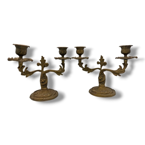 1178 - A Pair of antique Chinese Candlestick Holders. With floral detailing, curved branch-form arms and du... 