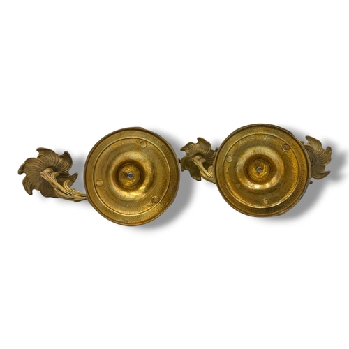 1178 - A Pair of antique Chinese Candlestick Holders. With floral detailing, curved branch-form arms and du... 