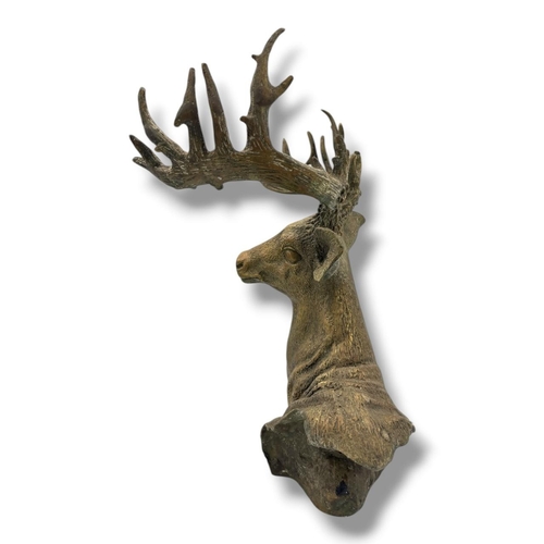 1206 - An antique Chinese Cast Bronze Stag Wall Mount Sculpture. Impressive stag head modelled with large b... 