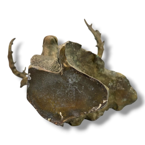 1206 - An antique Chinese Cast Bronze Stag Wall Mount Sculpture. Impressive stag head modelled with large b... 