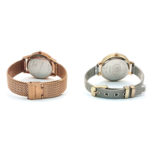 1064 - A PAIR OF LADIES WRISTWATCHES. A RED HERRING, ROSE GOLD TONE, MESH BRACELET WATCH AND A LAURA ASHLEY... 