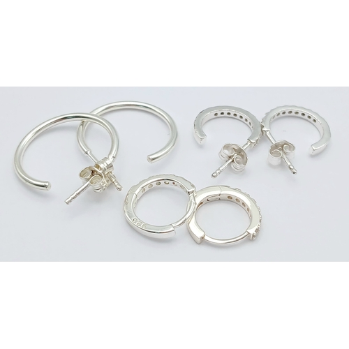 1182 - A SELECTION OF 3 PAIRS OF, STERLING SILVER HOOP EARRINGS. 2 PAIRS ARE STONE SET. TOTAL WEIGHT 4.3G. ... 