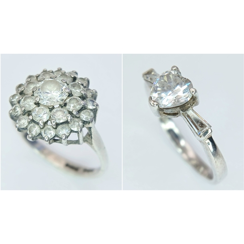 518 - 2 x Fabulous SILVER and ZIRCONIA RINGS. To include a fully hallmarked Zirconia Cluster Ring , Togeth... 