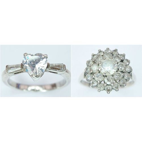 518 - 2 x Fabulous SILVER and ZIRCONIA RINGS. To include a fully hallmarked Zirconia Cluster Ring , Togeth... 
